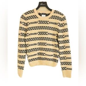 Authentic Chanel Beige and Black Patterned Sweater